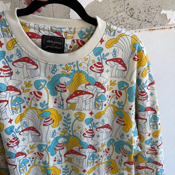 Mushroom Sweatshirt Delusions of Grandeur Womens L Whimsical Naturecore Pullover - Picture 7 of 7